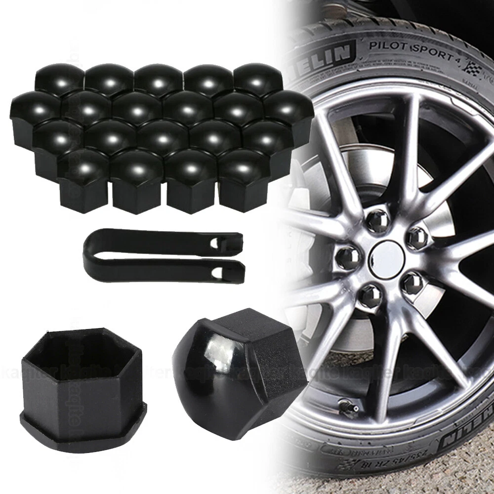 20Pcs Car Wheel Nut Caps Auto Hub Screw Cover 17mm Bolt Rims Stems Caps Black