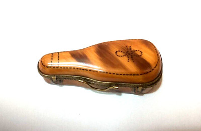 Vintage LIMOGES FRANCE Peint Main Violin Case Hinged Trinket Box - FRANCE