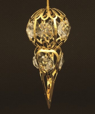 SWAROVSKI CRYSTAL ELEMENT STUDDED iICICLE ORNAMENT 24K GOLD PLATED 