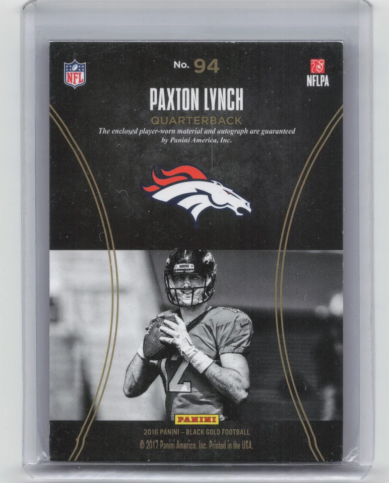 2016 Black Gold #94 Paxton Lynch RC Patch Auto #'d /99 - Image 2 of 2