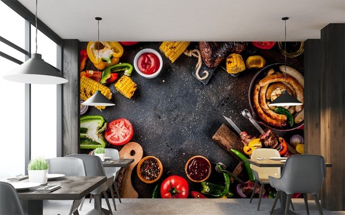 Papier Peint Adhésif 3D – Grill Kebab Shop BBQ R1132 – Déco Commerciale
