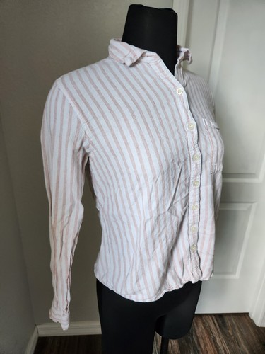 Forever 21 Striped Long Sleeve Collared Button Up Shirt Womens Small Pink White - Picture 5 of 11