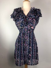 Vintage Style Ruffle Forever 21 Dress Floral Flower S Blue Polka Dot Sheer Cap 