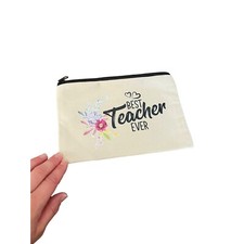 NEW-canvas teacher pencil/accesory bag "Best Teacher Ever"