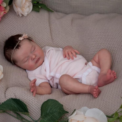 Reborn Baby Doll 20'' Sleeping Newborn Doll Laura Vinyl Cloth Body Rooted Hair