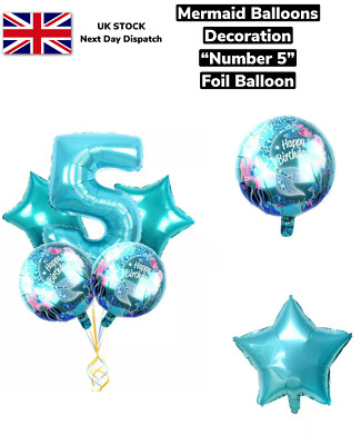 Luftballon Meerjungfrau Party Folie 32 Zoll blau 5 Zahlenballons Partydeko