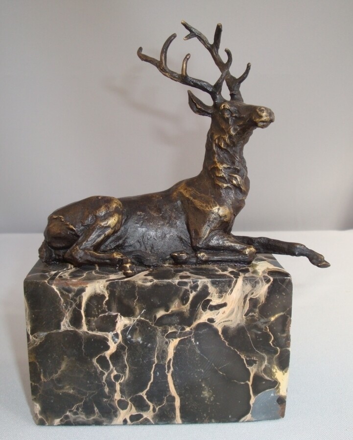 Statue Hirsch Wildlife Art Deco Stil Jugendstil Bronze signierte Skulptur