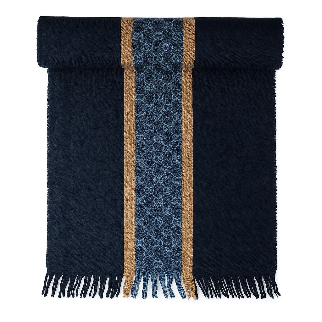Gucci GG Logo Écharpe Rayée 90% Laine Lana et 10% Soie Seta Noir Écharpe Femme