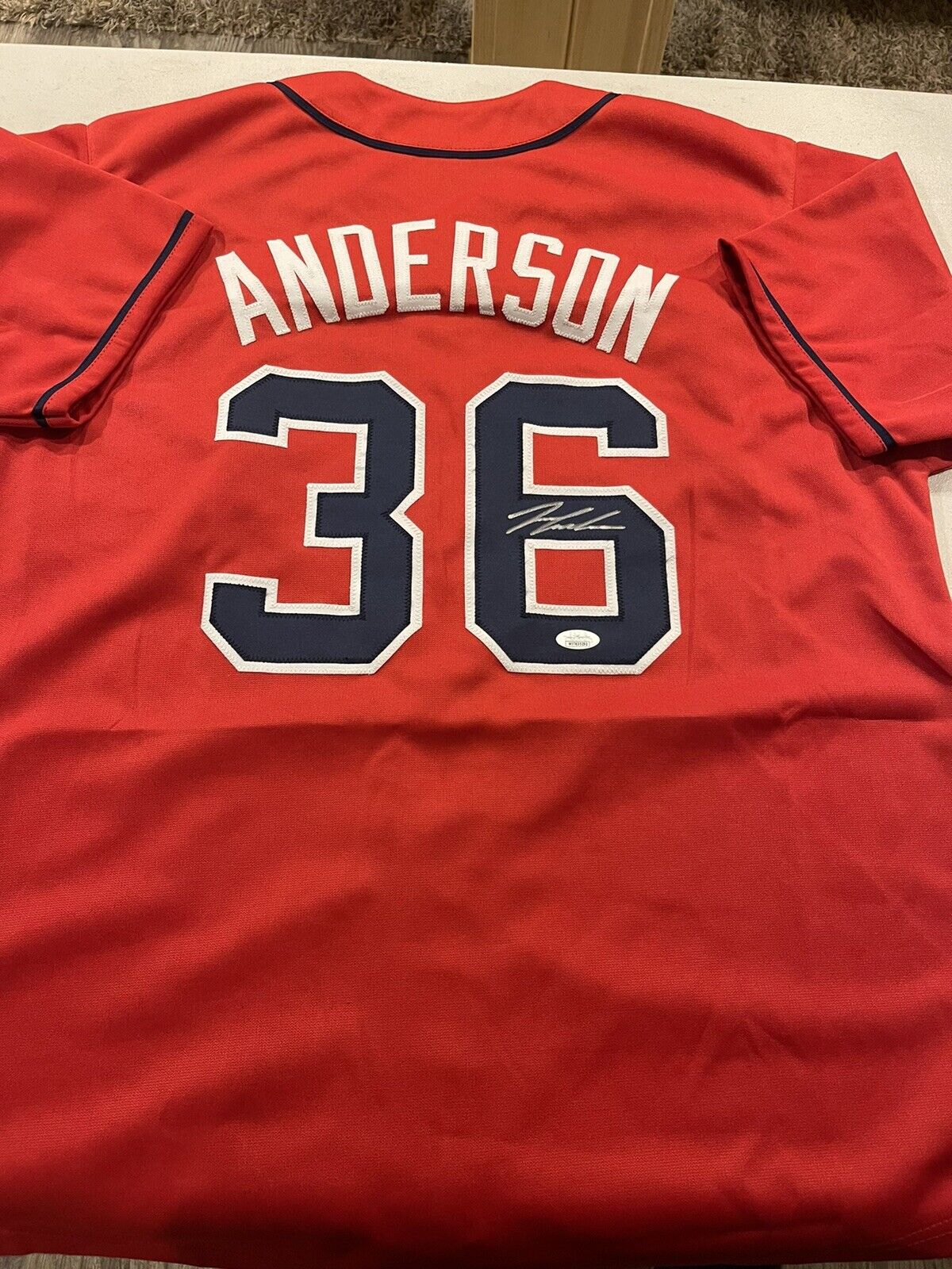 ATLANTA BRAVES IAN ANDERSON #36 SIGNED AUTOGRAPHED CUSTOM RED JERSEY JSA  WITN