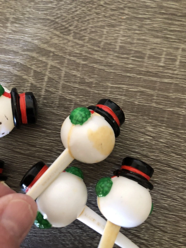 Lote de 7 decoraciones de cupcakes vintage SNOWMEN panadería pastel Foto 4 de 4