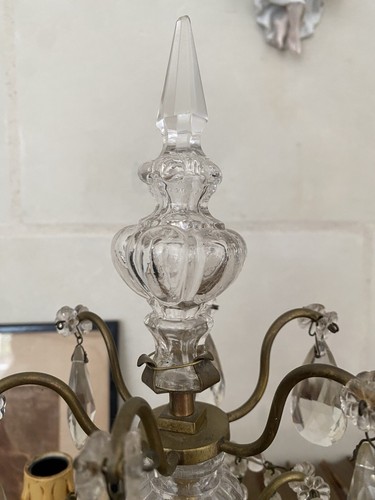 ANTIQUE FRENCH LOUIS XVI BRONZE CRISTAL PENDANT GIRONDOLES CANDELABRA TABLE LAMP - Picture 12 of 24
