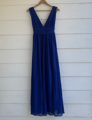 Lulus Heavenly Hues Royal Blue Sleeveless V Neck Maxi Dress Small Wedding  Prom