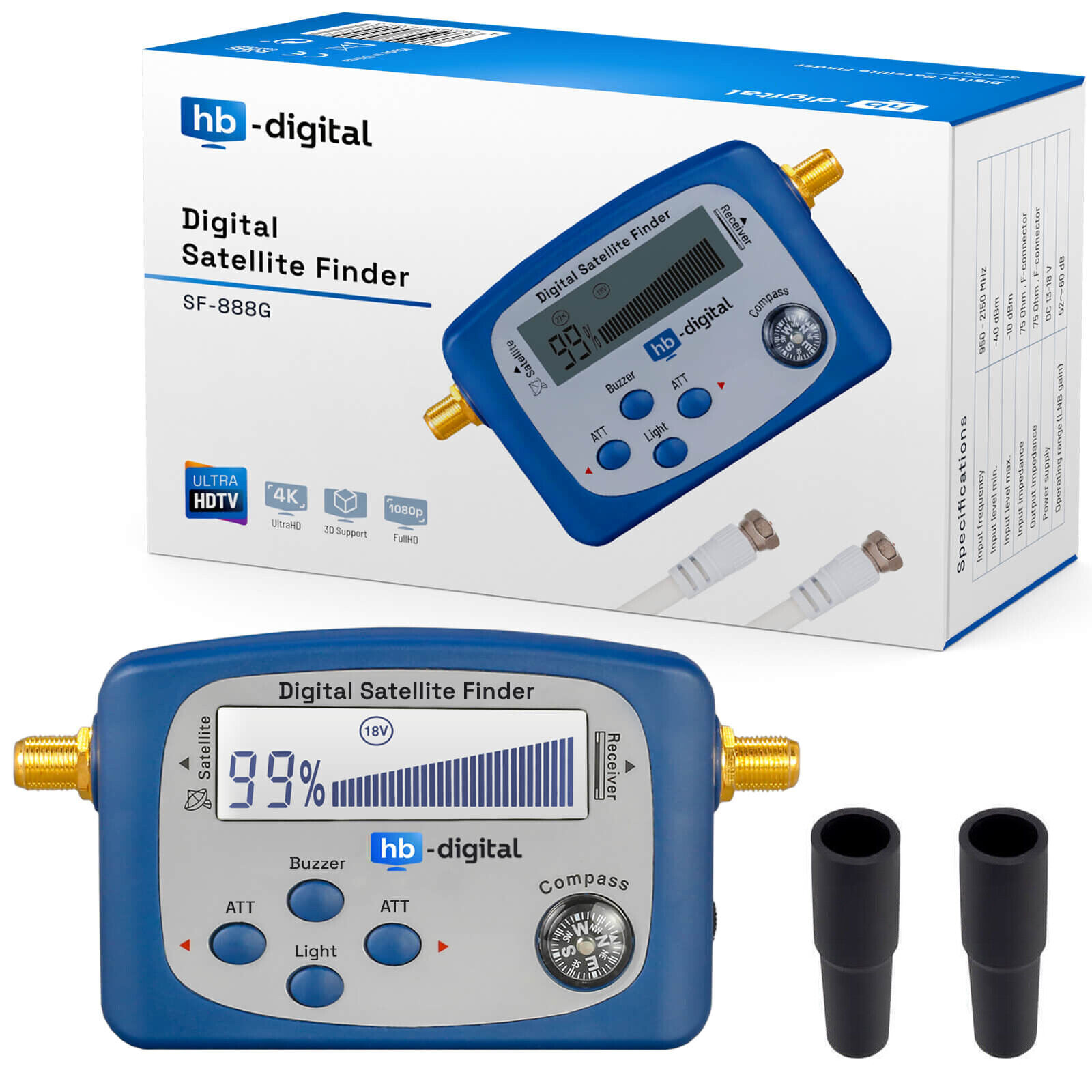 HB-Digital Sat Finder SATFINDER Sat-finder LCD Display Kompas F-Kabel
