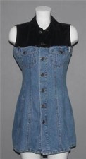 VTG Squeeze Jeans Velvet Top Metal Button Front 4 Pkt Fitted Denim Dress Wm's M