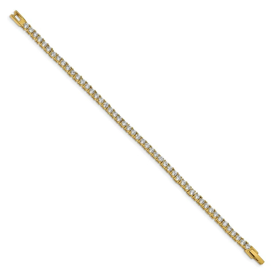 Stainless Steel Polished Yellow IP-plated with CZ 7.5in Tennis Bracelet - Image 2 of 4