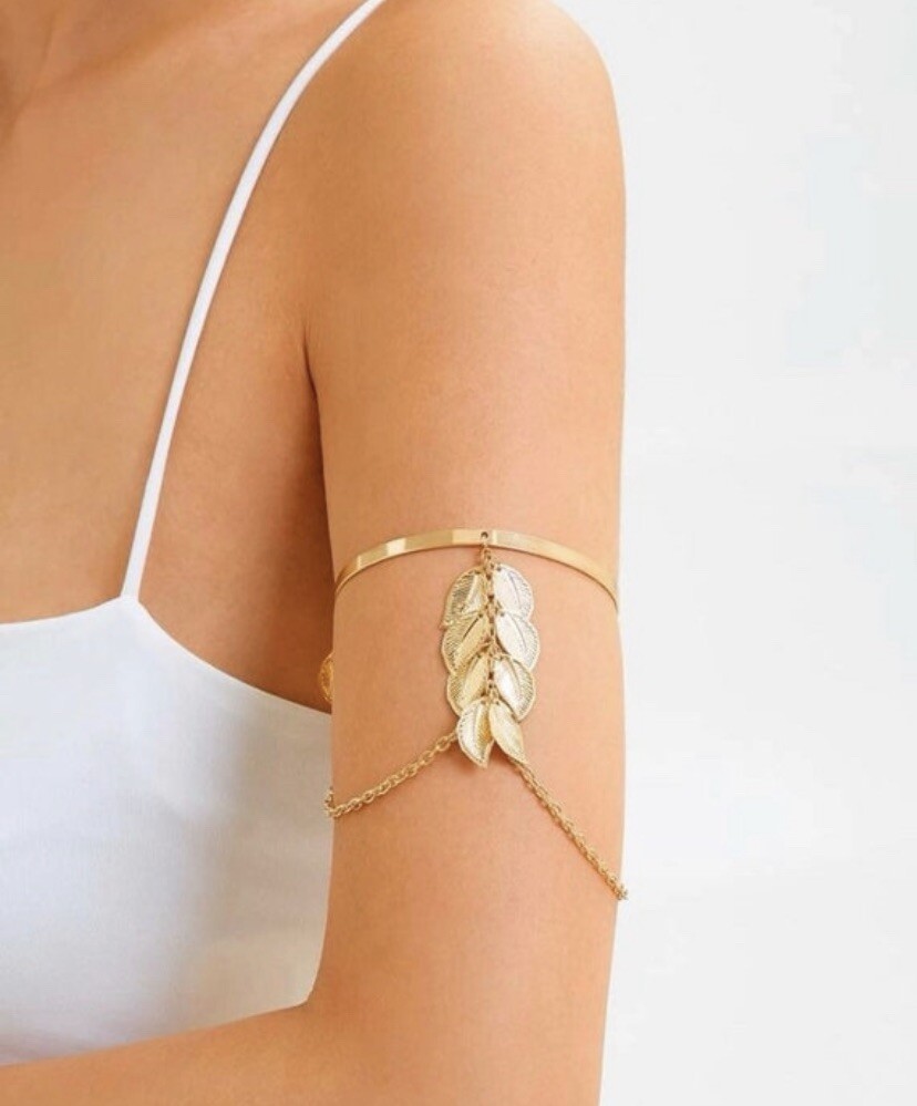 Upper Arm Cuff Bracelet Gold Leaf Arm Band Love Island Ibiza