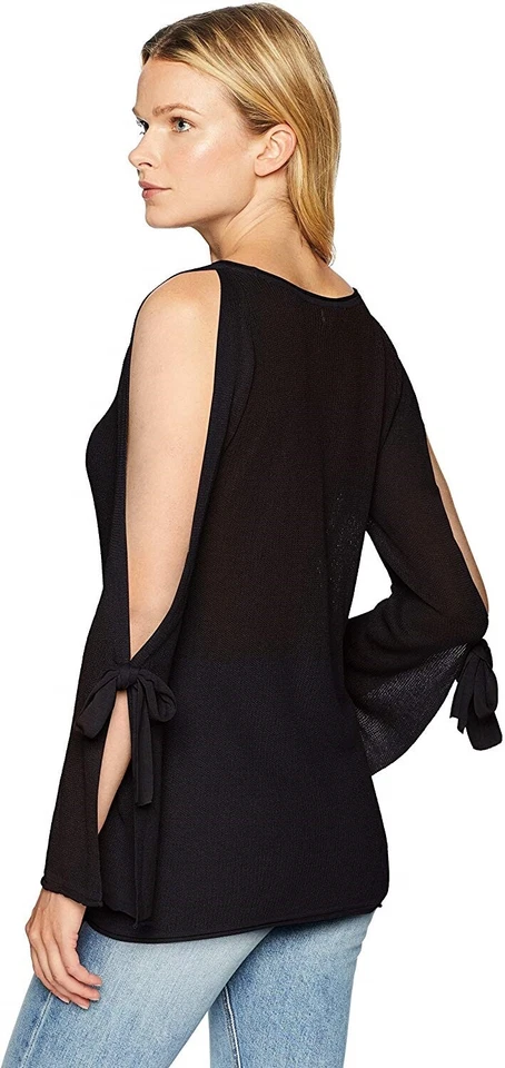 Suéter viscosa manga larga hombro frío negro talla pequeña Kensie 167751 para mujer Foto 2 de 2