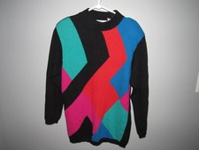 Vintage LIZ CLAIBORNE Women's Large Colorful Sweater 90s Removable Shoulder Pads