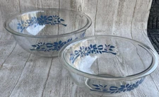 Pyrex 325 Blue Ribbon and Floral Clear Mixing Bowl 2.5 & 1.5 Liter BOWLS