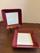 Pampered Chef SIMPLE ADDITIONS Cranberry & White Square Salad Plates Set of 2