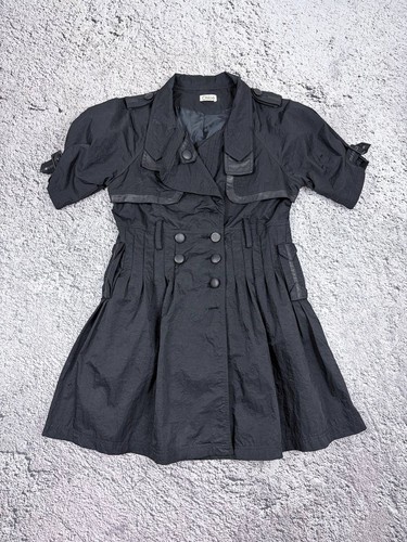 Chloe Vintage Black Short Sleeve Trench Dress Coat Jacket