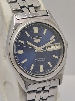 Vintage Rare Seiko 5 7S26-0070 Automatic Watch, Day/Date, 21J, Blue Dial