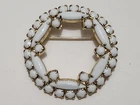Vintage Gold Tone Open Circle Wreath Milk Glass Brooch