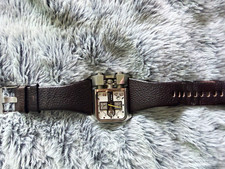 Orologio Diesel 5 BAR Uomo Quadrato Cronografo Quarzo Cinturino Pelle Marrone 50m