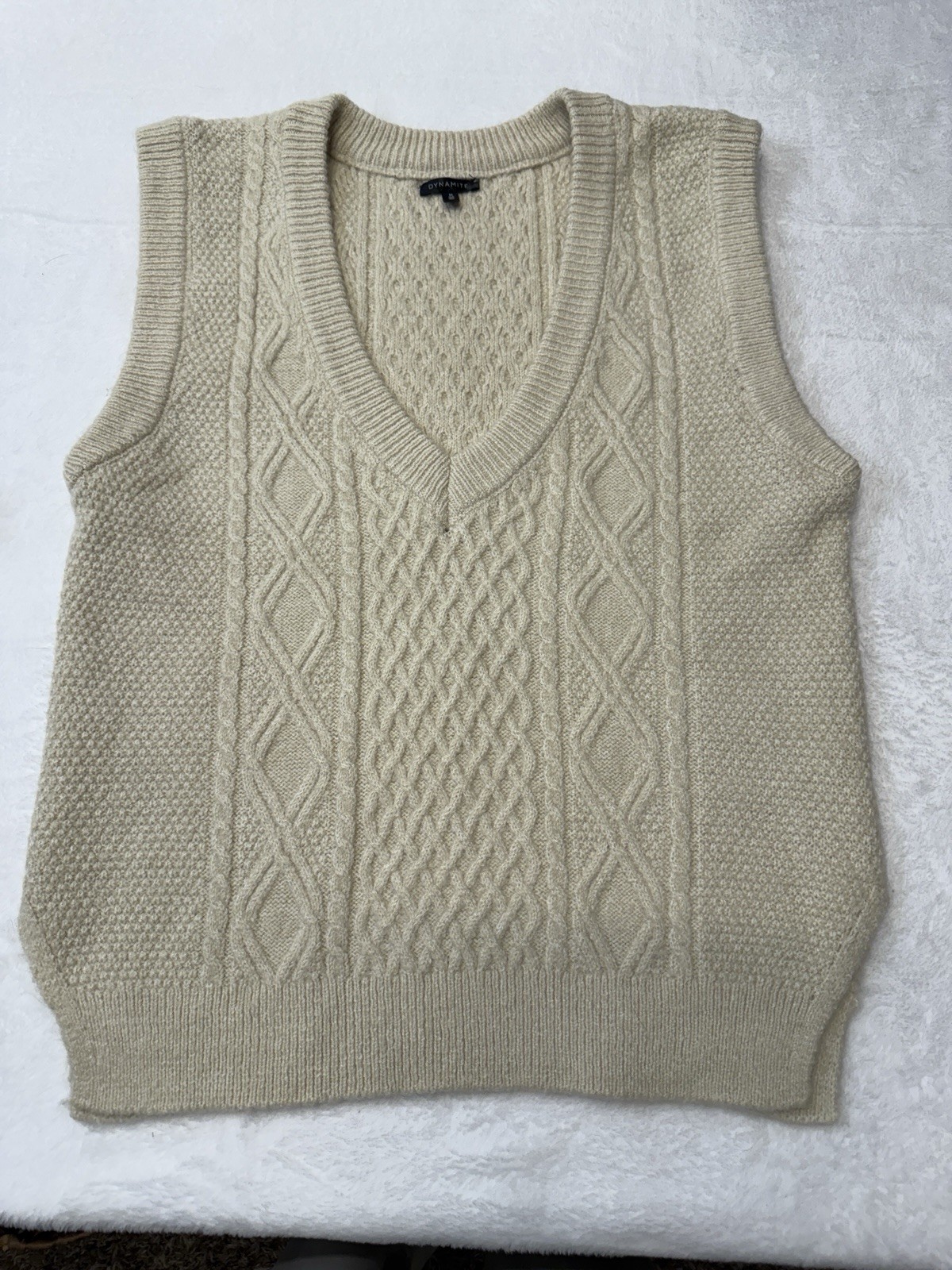 Dynamos Cable Knit Sweater Vest Womens Size Medium Cotton Blend Sleeveless