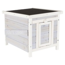 Wooden Cat House Weatherproof Small Outdoor Cat Condo W/ Hinged Roof