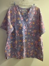 Natural Uniforms Womens Scrub Scrubs Top Shirt L Lavender Pink Hearts Bust 46  