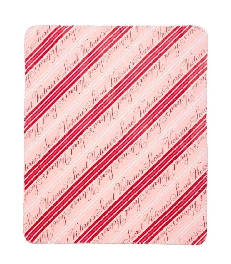 Acogedora manta a rayas rosa y blanco de felpa Victoria's Secret nueva Foto 4 de 4