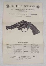 Vintage Smith Wesson .357 Combat Magnum Revolver Model 19 Manual 1955 Free Ship
