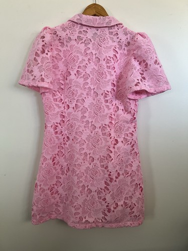 LEO LIN Brooke Pink Lace Mini Shirt Dress SIZE 14 AU/UK 10 US Collar Button - Picture 7 of 12