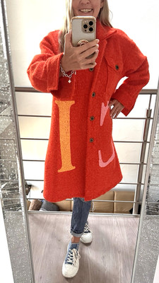 Kurzmantel Wollmantel Aufdruck CIAO Boho Ibiza lässig Style Damen Orange