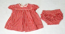 Vintage Girls Sz 3/4 Dress Bloomer 70s Handmade Linda Huegel Country Red Gingham