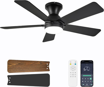 42'' Black Ceiling Fan with Lights, Remote Control, Dimmable & Quiet Design