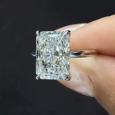 4,15 ct Radiant Cut Moissanit Solitär Verlobungsring 14 K Weißgold plattiert