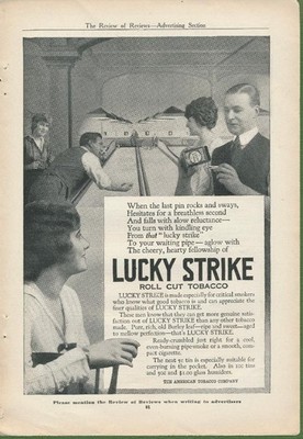 Magazine Ad - 1916 - Lucky Strike Roll Cut Tobacco - bowling