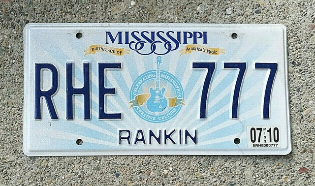 REAL MISSISSIPPI STATE LICENSE PLATE AUTO CAR TAG # RHE 777 TRIPLE 7