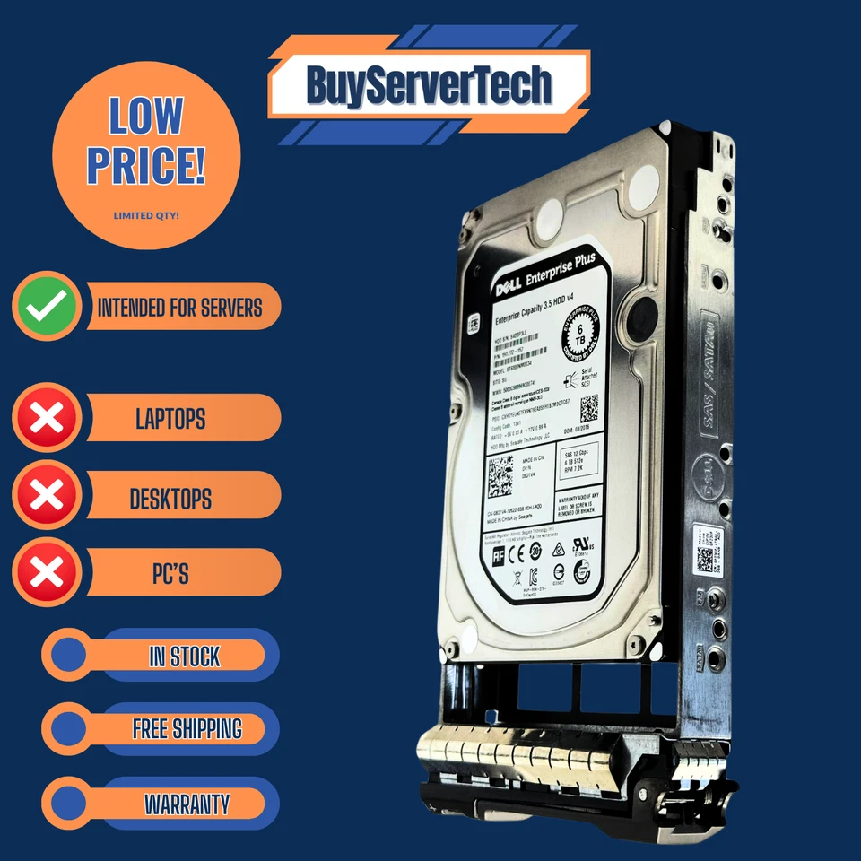 Dell 08D1V4 ST6000NM0034 6TB 7.2K 12Gbps 3.5" SAS HDD | 0 Hours | 8D1V4 - 1YR Wa - Image 3 of 4