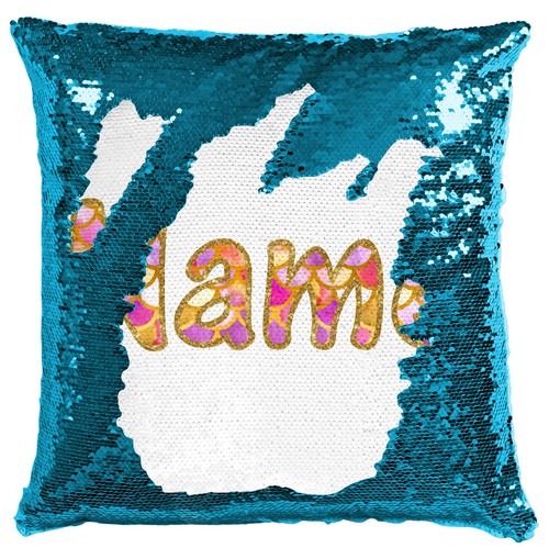 Mermaid Scales Name Cushion Cover Reversible Sequins Throw Pillow Personalised - Picture 8 of 13