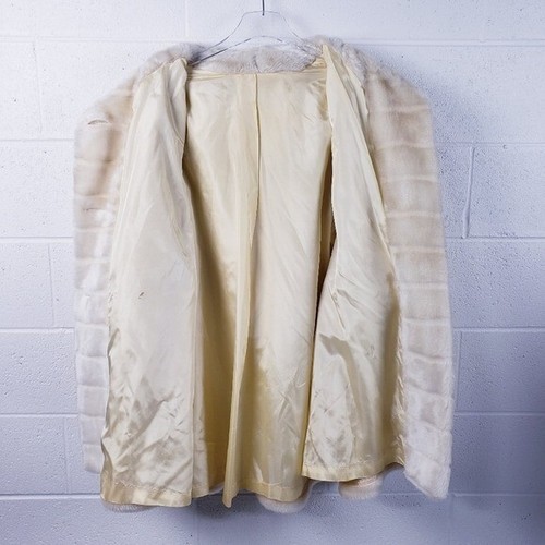 Vintage 50s Womens Ivory Swing Coat Faux Fur Double Breasted Large Collar - Picture 5 of 10