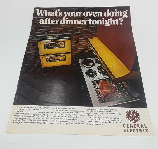 1968 General Electric P7 Self Cleaning Oven Yellow Vtg Magazine Print