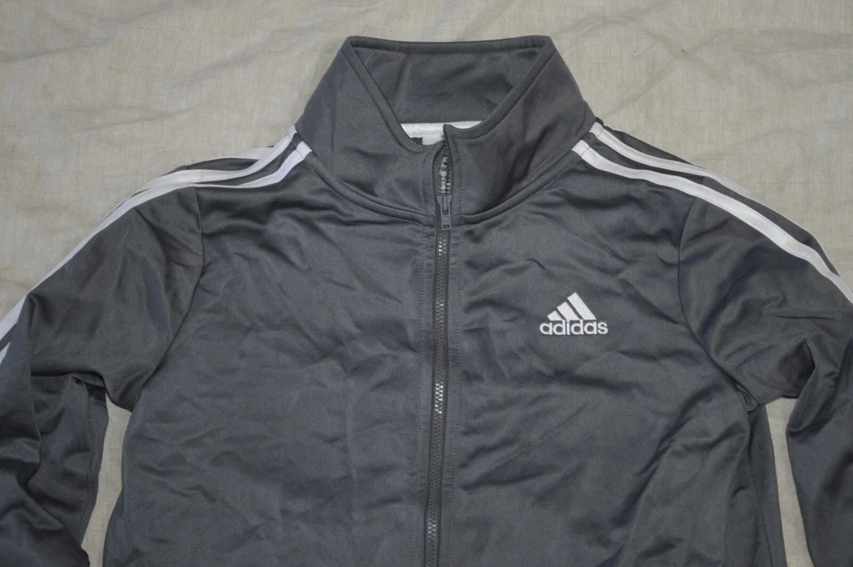 Boys Youth Adidas Gray Zip up Sweatshirts Gary with White Stripes Size 10/12 - Image 4 of 4