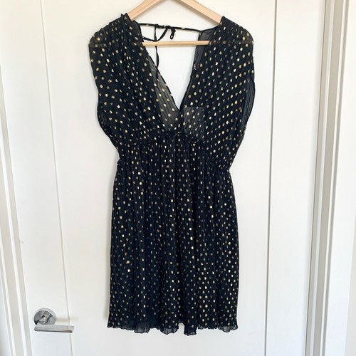 NWT ZARA PLEATED POLKA DOT METALLIC GOLD DRESS BLACK M MEDIUM - Picture 9 of 10