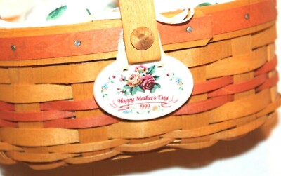 Longaberger 1999 Mother's Day Basket w/ Handle, Protector, Tie-On