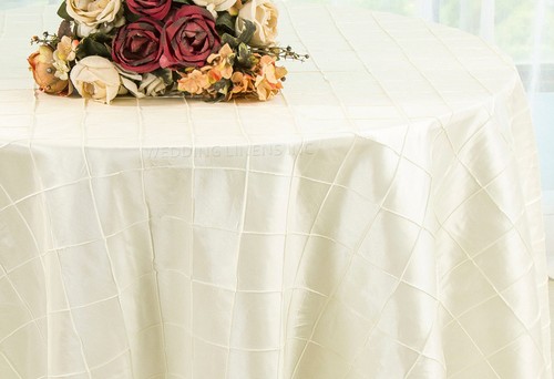 Wedding Linens Inc. 90" Pintuck Taffeta Round Table Overlay / Tablecloth - Picture 3 of 29