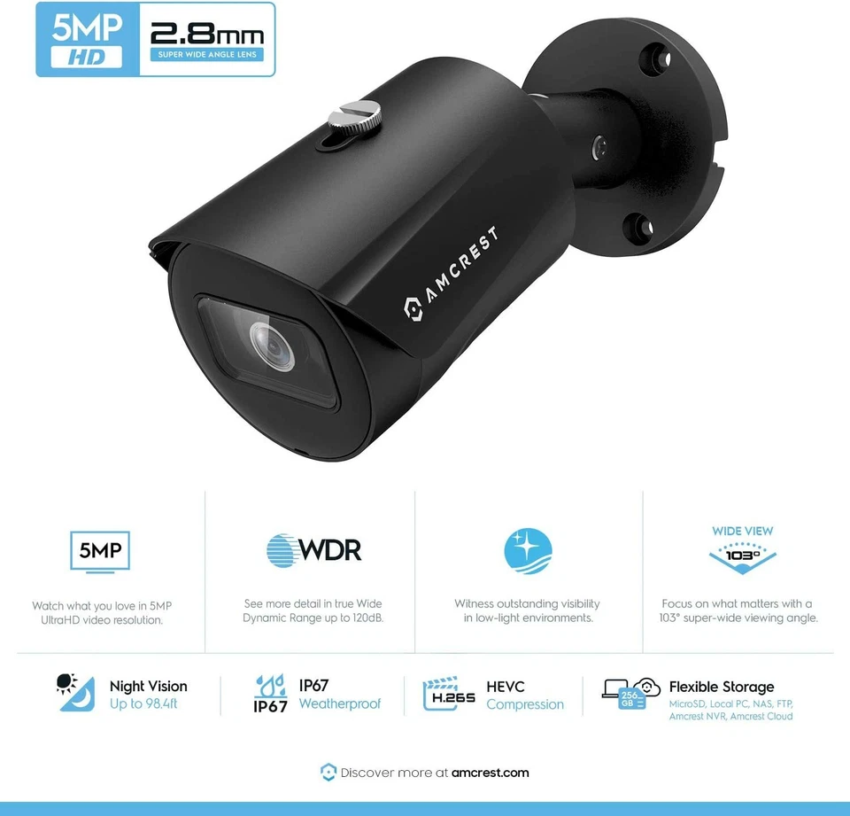 Amcrest IP5M-B1186EB UltraHD 2592P Bullet POE IP Camera Security Warranty - Image 2 of 4