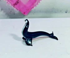 Vintage Hand Blown Glass Mini Black and white Walrus Figurine 3" L x 2" T